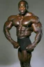 Placeholder: Bodybuilder Lee Haney .He wears a black suit