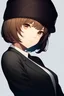 Placeholder: [[extreme stunning photorealistic anime girl Oppenheimer J. Robert]] :: [[photorealistic brown eyes, brown short hair, head and shoulders portrait, grey background colors, neutral expression, wearing black and grey business suit, porkpie hat, 8k resolution photorealistic portrait by Yoshiyuki Sadamoto, Kentaro Miura, Naoki Urasawa, lighting, hyperdetailed, intricately detailed]]