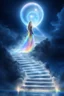 Placeholder: fantastic,Beautiful woman, stairway to heaven whit rainbow and ufos