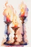 Placeholder: Watercolor candlestick with burning candles from the movie Beauty and the Beast on a light background