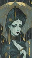 Placeholder: Painting in erte style of gothic woman in rain