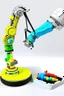 Placeholder: Draw a colorful cover image. What it's about is flexible link robotic arm with flexible joints that are drawing a three-dimensional model. Only display flexible robotic arms. The color of the robotic arm structure should be rich