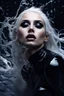 Placeholder: A beautiful Goth girl, dark black makeup, dark under eyes, white hair, action image of her braking water surface, freedom, dramatic, highly detailed, 8k, abstract