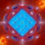 Placeholder: a blue metallic 4d cube inside a 4d red rotating cube in a four dimension environment