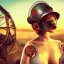 Placeholder: great illustrator, spanish, realistic rendering of a spanish cute girl kissing herself, beautiful, steampunk style. Helmet with tubes. Mouth with tubes. Machinery in the background. robotic bird flying. High details. 4k. unreal engine, sunset