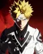 Placeholder: Detailed anime portrait of bakugo from my hero academia, gold hair and golden eyes, black suit, intricate details, full body portrait, keep head in frame, slight smile, black Japanese motif, concept art, highly detailed, digital painting, concept art, sharp focus, illustration, art by Yoji Shinkawa, WLOP and greg rutkowski and alphonse mucha and artgerm and yanjun Chen and Junji ito and Makoto Shinkai, HDR, octane render