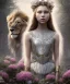 Placeholder: Young beautiful girl with a floral crown next to a majestic, stunning lion on nature forest path, Chronicles of Narnia, 8k resolution, high-quality, fine-detail, iridescent, intricate, digital art, detailed matte, volumetric lighting, beautiful, illustration, 3D octane render, brian froud, howard lyon, selina french, anna dittmann, annie stokes, lisa parker, greg rutowski,