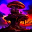 Placeholder: A fantabulous black, orange, and purple(((mushroom tower house))) erected atop a (geologic pillar), surrounded by the uncanny imaginative ((( swirling skies))), offset by the stark hues of a (neon-tinged nebulous space scape), within. captured by the hand a skilled master painter with a focus on (softly blurred compositions and voluminous lighting).