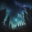 Placeholder: a forest in the night with the sky of galaxy