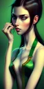 Placeholder: Beautiful female woman with black hair, green eyes, high quality render in the style of Norman Rockwell