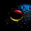 Placeholder: circle of waterdrops, dark romantic atmosphere with blue red and yellow