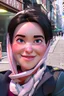 Placeholder: A close up shot of lady with scarf ,pixar