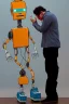 Placeholder: Artist crying next to a robot