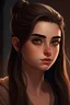 Placeholder: a girl with long brown hair in High bun, almond shaped eyes, brown eyes, detailed, 4K, mystical