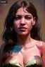 Placeholder: Realistic image, Rosalía artist, portrait, waist up portrait, sweet, gold, pink, geisha style, led lights, fog, rain, latex, vibrant color, highly detailed, art stations, concept art, smooth, unreal engine 5, god rays, ray tracing, RTX, lumen lighting, ultra detail, volumetric lighting, 3d, finely drawn, high definition, high resolution.