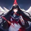 Placeholder: Clear focus, high resolution, black long fluffy hair, red eyes, wearing a dark sailor uniform, holding a red glowing spear, Raiden Shogun