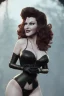 Placeholder: Rita Hayworth as evil queen in black leather, busty, cleavage, curvy, angry, stern look. character design by cory loftis, fenghua zhong, ryohei hase, ismail inceoglu and ruan jia. unreal engine 5, artistic lighting, highly detailed, photorealistic, fantasy