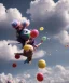 Placeholder: Ultra realistic speed clouds sky scene, wide angle view, child falling down with many Children background, inflatable monsters, circus dress style, feather color, free jumping flying, many trinkets, hair monster, many jelly beans, balls, color smoke, smile, happy, extreme, wind, clouds sea, 20,000 feet altitude, stratosphere, soft color, highly detailed, unreal engine 5, ray tracing, RTX, lumen lighting, ultra detail, volumetric lighting, 3d, finely drawn, high definition.