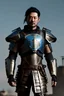 Placeholder: Fully armored cyberpunk samurai, photorealistic