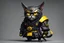 Placeholder: turnaround techwear samurai cat with a evil face and big yellow eyes