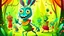 Placeholder: fantasy cartoon style illustration: the grasshopper has a radiant and vibrant carnival costume. He amazed all the others woodland animals!