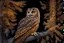 Placeholder: Brown Tawny Owl, pine tree, forest, autumn, dark night highly detailed intricate intricate details high definition crisp quality beautiful lighting pencil sketch watercolor dramatic lighting Deep shadows Warm colors warm light