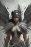 Placeholder: fierce female warrior angel with black wings