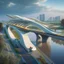 Placeholder: Puente para personas sobre una autopista estilo Zaha Hadid