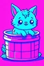 Placeholder: violet blue minecraft cute adorable axolotl in a bucket, cartoon lineart style, strong bold lines, pixelated, blocky, minecraft day background
