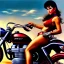 Placeholder: portrait of busty beautiful 'Female Rider on Shotaro Kaneda's Bike',painting by Earl Norem, simon Bisley, evan lee, 86-86, oil on canvas, cinematic composition, extreme detail,fit full head inside picture,8k