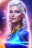 Placeholder: young cosmic woman admiral from the future, one fine whole face, large cosmic forehead, crystalline skin, expressive blue eyes, blue hair, smiling lips, very nice smile, costume pleiadian,rainbow ufo Beautiful tall woman pleiadian Galactic commander, ship, perfect datailed golden galactic suit, high rank, long blond hair, hand whit five perfect detailed finger, amazing big blue eyes, smilling mouth, high drfinition lips, cosmic happiness, bright colors, blue, pink, gold, jewels, realistic, real