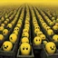 Placeholder: hundreds of anthropomorphic pac-man's strapped to inclined beds being forced to watch HR sensitivity training videos, Iv's attached to heads, horrified frowny expressions, color ink illustration, yellow and black color scheme, dystopian, horror, surreal, gritty by Chris Friel and Zdzislaw Beksinski