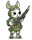 Placeholder: a cute unicorn soldier wearing a camo uniform, armed with an AR-15, make it as a sticker