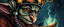 Placeholder: the fool from major arcana, close up portrait of dj magic kobold gremlin farmer pilot looking down on cam, with background in the style of escher and giger, a chill contrapunctus fugue in the style of fsol, beethoven,
