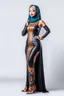 Placeholder: full body portrait of a fit princess with extremely muscular body in hijab and expensive designer swimsuit