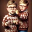 Placeholder: one peter billingsley chubby kid with glasses, gripping a single Dark red soap bar, ((brown))argyle sweater