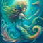 Placeholder: luminescent. mystical, mermaid with long curly fancy flowing tail an hair. Riding a seahorse with a happy face and a swirly main, all in pastel coors, Marine life Background. perfect facial features. Hyperdetailed, dreamlike.