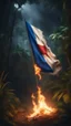 Placeholder: Hyper realistic burning israel flag at night in a jungle