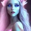 Placeholder: beautiful, soft, big smile face, whole head, long straight blonde hair blues eyes, crown on the head, clothing in transparent bluish and pink veil,fairy wings on the back, background brillante bluish and pink, hight definition, 8K