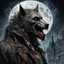 Placeholder: 2/3 portrait of a werewolf howling at the moon in a Victorian city, dust, god particles, chiaroscuro, dramatic scene, conflicted Lycanthrope with medallion of a pentagram, concept art by Carne Griffiths and Aeron Alfrey and Michael Whelan, highest detail, masterpiece, sharp focus, volumetric light, oil matte painting, sharp contrast.