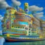 Placeholder: big cruise liner in hundertwasser style photo realistic high definition