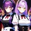 Placeholder: Clear focus, 8k, high quality, detailed, beautiful lighting, vibrant colors, purple hair, vibrant golden eyes, black and red maid outfit, maid, nervous