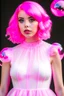 Placeholder: A pretty girl with a clear face, pink hair, wearing a white and pink bubble dress