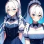 Placeholder: Clear focus, 8k, high quality, detailed, beautiful lighting, vibrant colors, white long hair, vibrant blue eyes, girl, maid, nervous, ponytail,