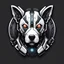 Placeholder: a white background a dark themed logo that looks like the cyborg dog