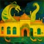 Placeholder: A yellow palace with glowing light dragons designed in ancient Greek pottery painted by Alexej von Jawlensky