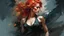 Placeholder: muscular russian woman 28yo with red hair, on a pinup poster : dark mysterious esoteric atmosphere :: digital matt painting with rough paint strokes by Jeremy Mann + Carne Griffiths + Leonid Afremov, black canvas