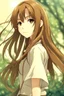 Placeholder: attractive anime woman with brown long hair