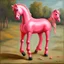 Placeholder: Big pink plastic toy horse.19th painting