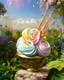 Placeholder: extravagant luxury icecream with extras, on sunny day, bokeh, vibrant color, 8k, RTX, realistic, 3D, Salvador Dali, Alma-Tadema